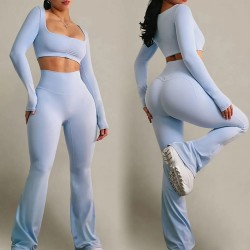 High Stretch Long Tall Girl Gym Wear Two Piece Yoga Workout Sets For Women Solid Pattern Breathable Plus Size Sizes XS XL