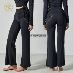 Maker Foldover Waistband Lounge Solid Color Bootcut Breathable Sweat Pants Oversized Activewear Trousers Fall Sweat Pants