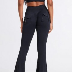 Women's Solid High-Waist Flared Leg Yoga Pants Quick Dry Spandex/Nylon Ankle-Length Summer Fitness Exercise