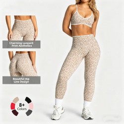 Women's Leopard Print Yoga Pants Spandex/Nylon Seamless Tummy Control Quick Dry Breathable Gym Fitness Sets