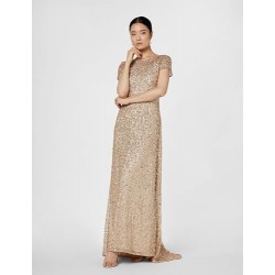 Womens Short-Sleeve All Over Sequin Gown