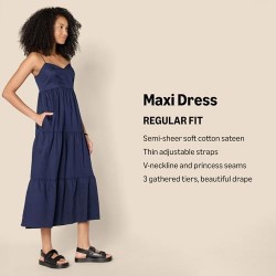 Women's Fit and Flare Empire Waisted Cotton Sateen Tiered Maxi Dress