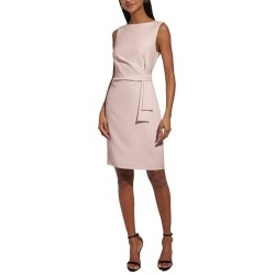Women's Sleevless Boat Neck Fold Detail Crepe Sheath Mini Dress