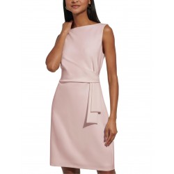 Women's Sleevless Boat Neck Fold Detail Crepe Sheath Mini Dress