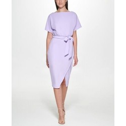Womens Short Sleeve Tie Waist Midi Dress