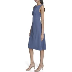 Women's Sleeveless Dart Detail Knee Length Crepe A-line Dress