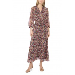 Women's 3 4 Puff Sleeve V-Neck Smocked Waist Maxi Dress