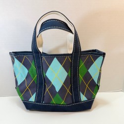 Handbag Bean Boat And Tote Small Blue Marino Verde Canvas Argyle Preppy