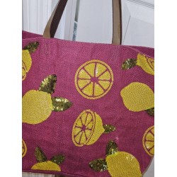 Handbag Playa Pie Lentejuelas Limón