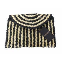 Women's Bag Brown Straw Braided Striped Summer Clutch Purse