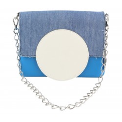 Glam Women's Bag Blue Denim Insert Chain Closure Shoulder Bag