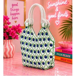 Handbag Hecho a Mano con Cuentas de Arándanos White Verde Blue con Asas Dobles