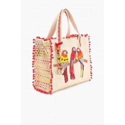 Handbag con Cuentas Loro, Purse de Hombro Hecha a Mano Boho Jacquard, Étnico Artesano