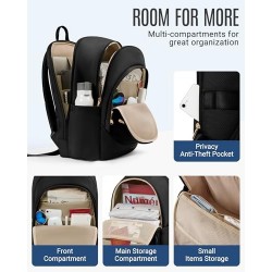 Travel Backpack for Women's, 15. 6 Inch Laptop Backpack with USB Charging Hole, Water Resistant College Bookbag, Large Capacity Black