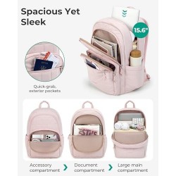 College Laptop Backpack, Travel Backpack for Women's, Quilted Casual Daypack, Water-Resistant Bookbag for 15. 6 Inch Laptop, Pink