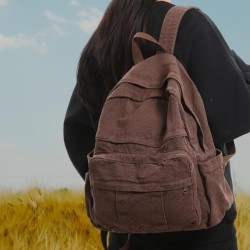 Coffee Brown Canvas Backpack for Women's & Men Retro Aesthetic Rucksack Basic Backpack for High School/College Students Travel Laptop Bag
