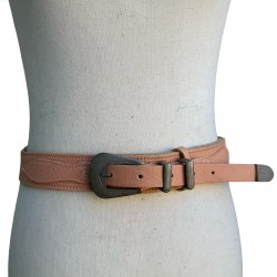 Vintage French Made Pink Tooled Leather Western Belt Silver Buckle 80 32 52567