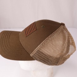 H3 HEADWEAR Trucker Hat Men's Snapback American Flag Patch Brown Tan Mesh