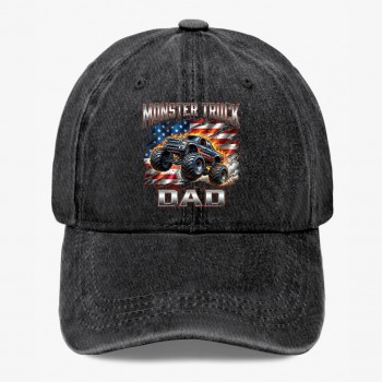 Monster Truck Dad Hat USA Flag Off Road Gift for Father Washed Baseball Cap