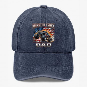 Monster Truck Dad Hat USA Flag Off Road Gift for Father Washed Baseball Cap