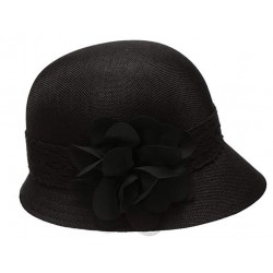 1920's Inspired Women's Gatsby Linen Cloche Hat With Lace Band and Flower