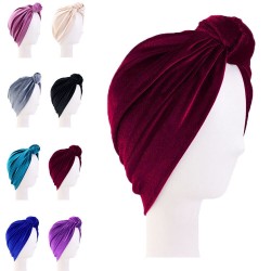 Muslim Women Pre-tied Twist Velvet Turban Cap Hair Loss Hat Bonnet Wrap Headwear