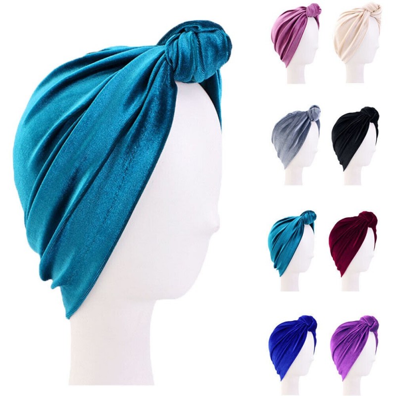 Muslim Women Pre-tied Twist Velvet Turban Cap Hair Loss Hat Bonnet Wrap Headwear