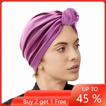 Muslim Women Pre-tied Twist Velvet Turban Cap Hair Loss Hat Bonnet Wrap Headwear