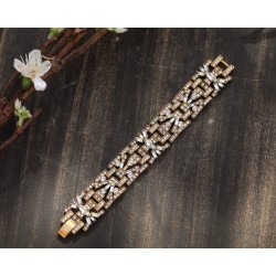 Style 1920s Style Art Deco Floral Filigree Wedding Gold Bracelet QD29