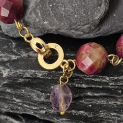 Faceted Fuchsia Tiger Eye Pearl Bracelet with Pendant in