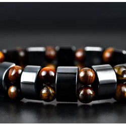 Men's Tiger Eye Pearl Bracelet 6mm Stainless Steel
