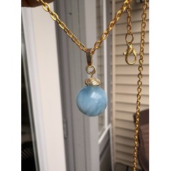 Genuine AAA+ Aquamarine Gold Necklace. Large 12mm gemstone pendant. Handmade