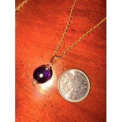 Genuine AAA Amethyst gold necklace. Large 12mm Purple gemstone Pendant