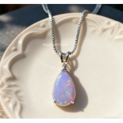 Dainty Opal Purple Pendant Teardrop Minimalist Opalite Necklace Women