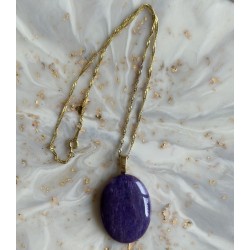Oval Charoite Pendant Gold Necklace