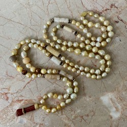 By Danilova, Baroque Gold Pearl, Jasper & Pink Ruby, Pendant Rope Necklace