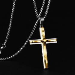 Golden Cross Multi-Layered Stainless Steel Couple Men's Pendant Necklace