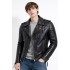 Men's Black Leather Jacket Quilted Padded Slim Fit Coat