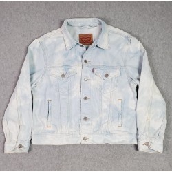 Jacket Mens Large Light Blue Acid Wash Denim Trucker Button Front Pockets