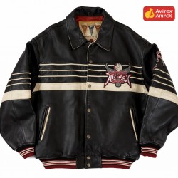 Vintage Black Leather Varsity Jacket Men's