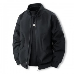Men's Casual Baseball Jacket - Simple Loose Fit Solid Color Flight Bomber Jacket