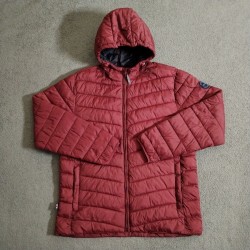 Jacket Men L Red Hooded Puffer Padded Adjustable Warm Full Zip