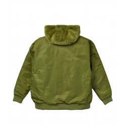 Bomber Jacket Men's XL Olive Green Reversible Faux Hooded