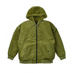 Bomber Jacket Men's XL Olive Green Reversible Faux Hooded