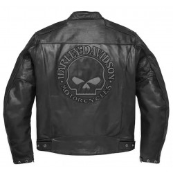 Harley Davidson Men's Reflective Skull Leather Biker Jacket CUIR Motorcycle
