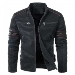 Plus Size Jacket Men's Fashion Leather Jacket Zipper Coat Leisure Jacket Embroidery Jacket 3 Colors