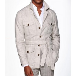 Men's Cotton Safari Jacket Retro Hunting Coat Casual
