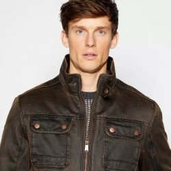 Debenhams Mantaray Men's Chocolate Waxed Biker Jacket Size M Very Rare!
