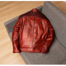 Men's Red Leather Jacket Slim Fit Quilted Coat