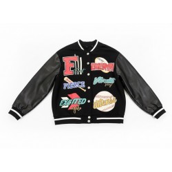 Men's Black Varsity Jacket Button Leather S